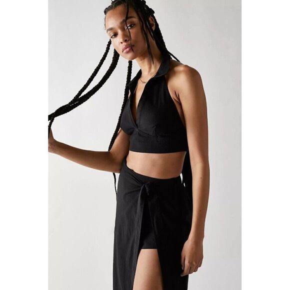 NEW FREE PEOPLE Sz L EVANGELISTA SET CROP TOP & MAXI SKIRT BLACK - Picture 3 of 5